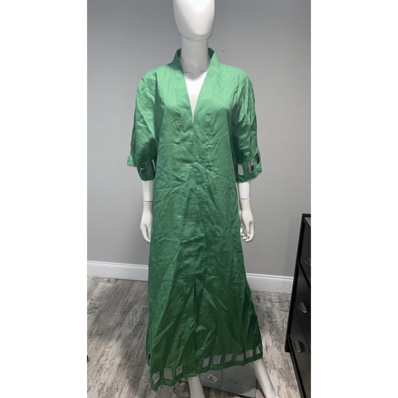 Women's Figue Adelaide Green Cut-Out Linen Midi Size L***. No belt - Picture 6 of 12